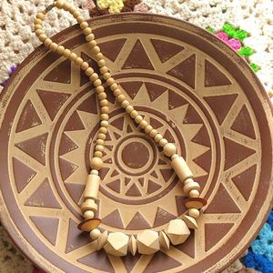 Vintage Wood Statement Necklace, costume jewelry, boho